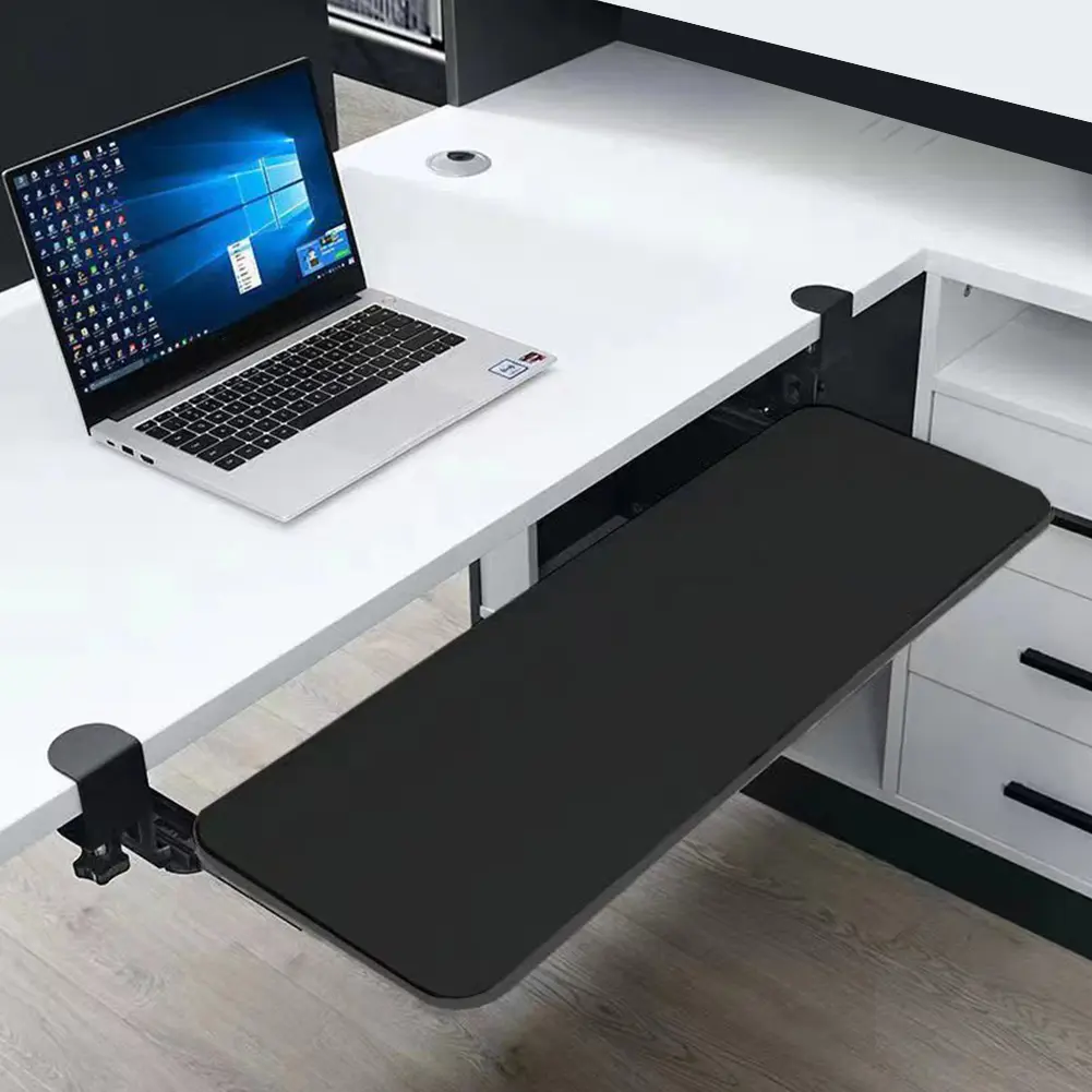 Slide Out Computer Keyboard Drawer with C Clamp Mount Under Desk Keyboard Drawer Height Adjustable Computer Keyboard & Mouse Tray Slide-Out Platform Computer Drawer