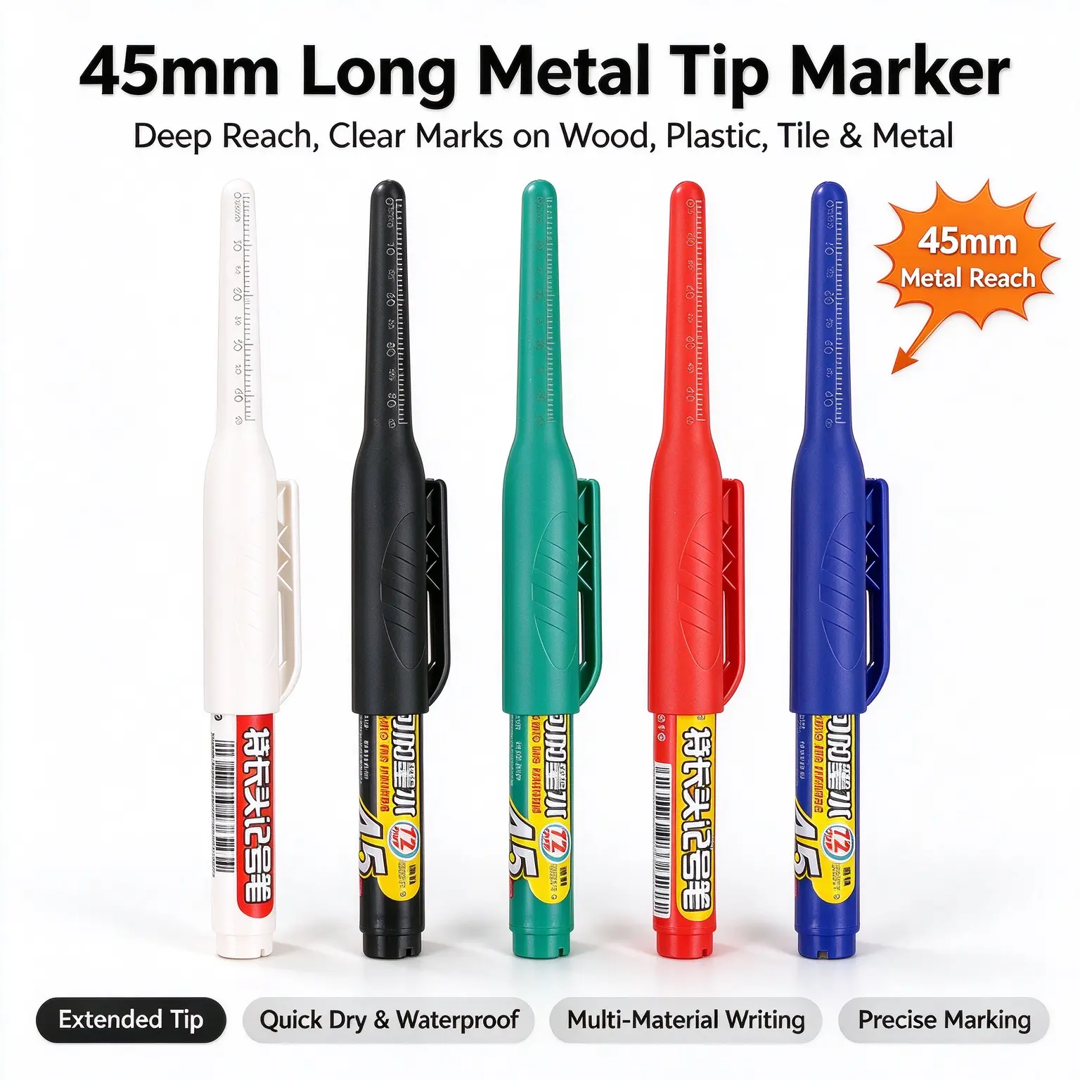 45mm Long Nib Marker Pen, Must-Have Home Toolbox Marker, Fine Tip Paint Marker for Metal Pipe, Wood Repair, Tile Drilling & Home Improvement Projects