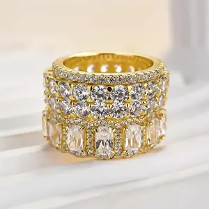 Effinny Jewelry 10.0ct Cushion Cut 4PC Golden Wedding Ring Set, S925 Sterling Silver, 5A Cubic Zirconia Bridal Set Ring for Women