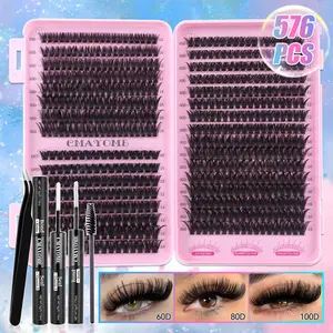 576 Clusters Fluffy Eyelash Set – 60D/80D/100D Natural Color, 3 Styles, Professional Individual Lash Kit, Makeup Essentials – Great Gift for Him, Valentine's Day Present 💕✨