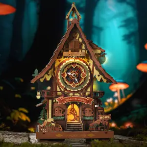 ROKR Cuckoo Clock Mechanical 3D Wooden Puzzle Self Assembly Colorful Woodland Cottage Design DIY Puzzle Clock