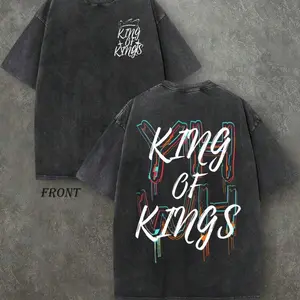 Vintage Washed 230GSM Heavyweight Tee - Double-Sided "YHWH KING OF KINGS" Print, Faith Streetwear Loose Fit Shirt, Men's All-Season Casual Top, TikTok Viral Christian Apparel