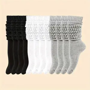 6 Pairs of Multi-Color Crew Socks Mid-Calf Pleated Socks Fashionable Versatile Rich in Colors Essential for Stocking Up Women’s Home Socks Machine Washable Comfortable Stylish Wrinkle Design