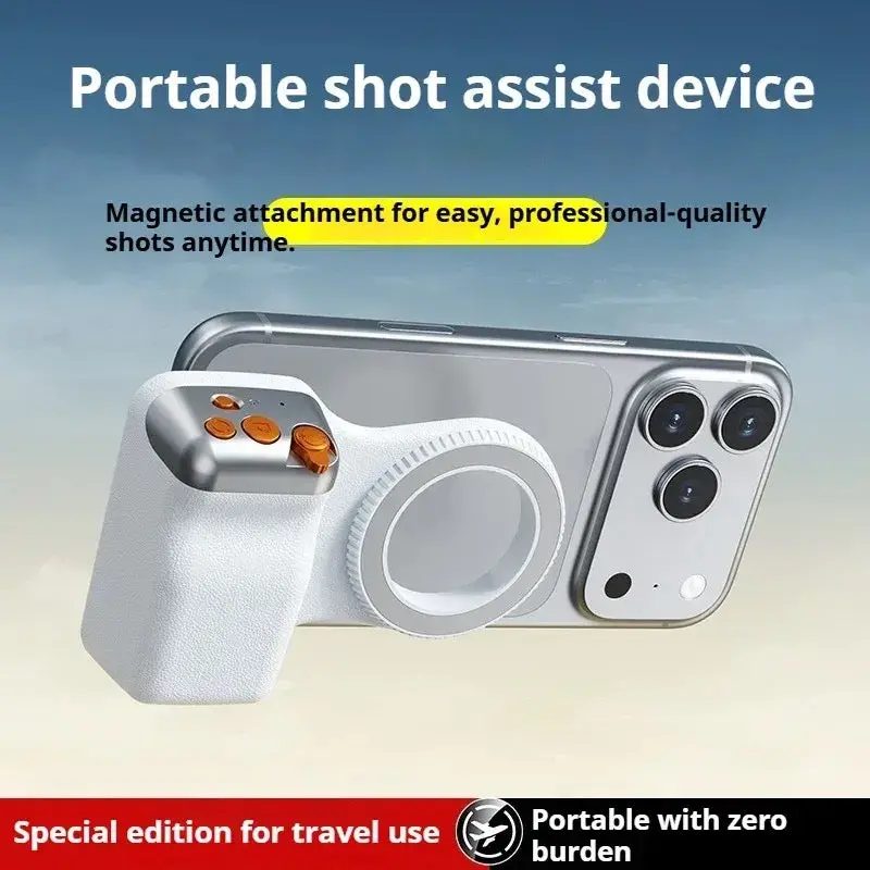 SNAP Magnetic Camera Grip – Wireless Bluetooth Shutter, Zoom Controls, Premium Anti-Slip Handle & Magnetic Smartphone Photography Mount – White