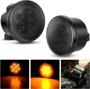 Nilight JK Front Turn Signals Light 8LED Smoked Lens Amber Front Grille Indicator Light Day Running Light Waterproof Clearance Light Compatible with 2007-2017 Wrangler JK JKU