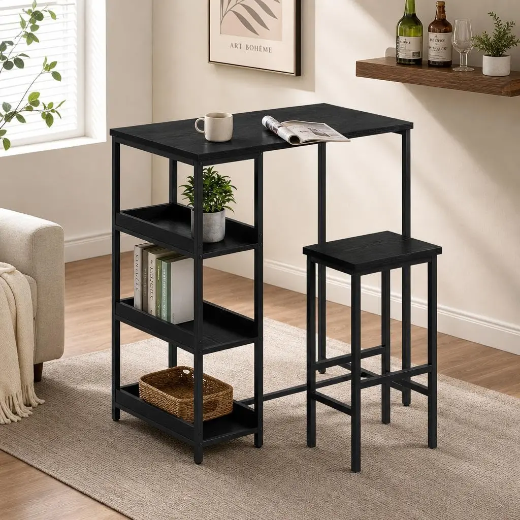 GAOMON 3-Piece High Dining Set with 2 Stools - Vintage Style - Sturdy Metal Frame - Easy Assembly - Ideal for Kitchen, Dining Room - Versatile Breakfast Table - No Specific Color, Three-Piece Dining Room Sets