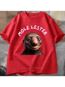 Hot-selling short-sleeved, fun and offensive T-shirt - "Mole Lester" graphic T-shirt - Lightweight casual shirt, unisex, loose fit men's T-shirt
