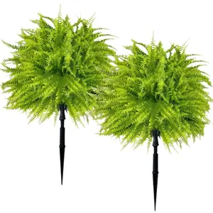 Artificial Boston Fern Plants, UV Resistant Plastic Shrubs for Outdoor Greenery, Home Garden Indoor Outdoor Decor, Set of 6, Decorative