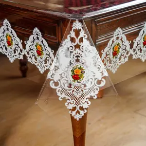 Clear Table Cloth Protector Vinyl PVC Rectangle with Floral Print Pattern Oil Wipe-able Tablecloths for Dining Tables Parties Holidays (Lace-1, 104" x 60" (Rectangular))