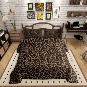 Print Queen Comforter Set for Teens Adults,Brown Leopard Bedding Set,Animal Skin Texture Down Comforter,Rustic Bed Set with 2 Pillowcases Microfiber Soft