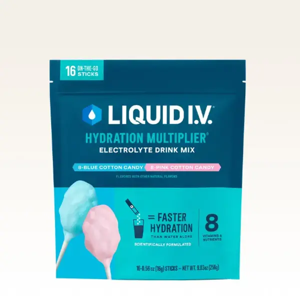 Liquid I.V. Cotton Candy - Hydration Multiplier - Hydration Powder Packets | Electrolyte Powder Drink Mix | Convenient Single-Serving Sticks | 8 Vitamins & Nutrients | 1 Pack (16 Servings)