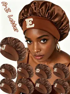 1PC Unisex A-Z Letter Sleep Bonnrt , Elastic Comfortable Turban Hat, Soft Satin Nightcap, Sleeping Bonnet, Suitable for Curly Hair and Dreadlocks, All Seasons
