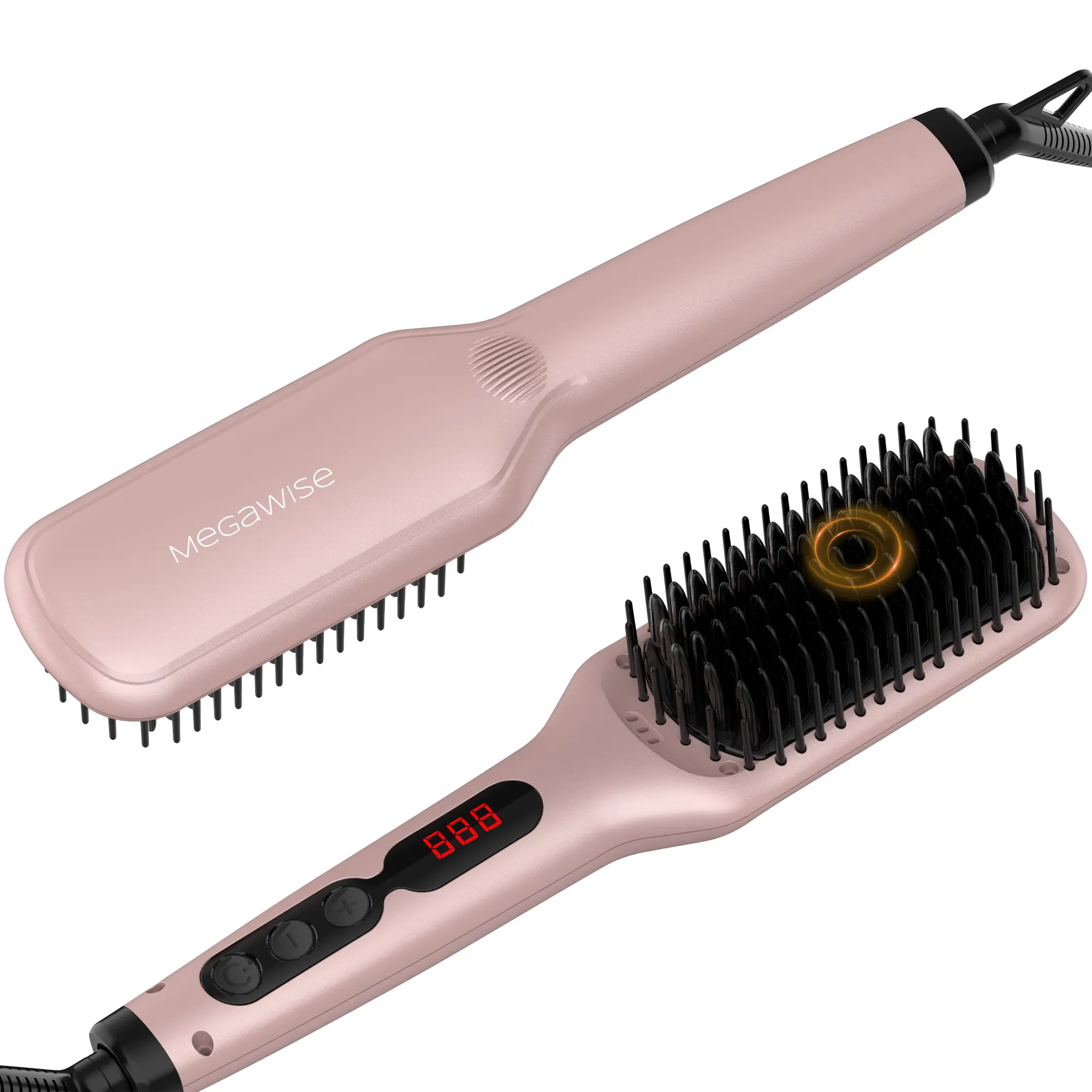 MegaWise Hair Straightener Brush KL1025-2-in-1 Ionic Hair Straightening & Detangling Brush with Adjustable Temperature,Anti-Scald Technology,and Auto Shut-Off - Ideal for All Hair Types
