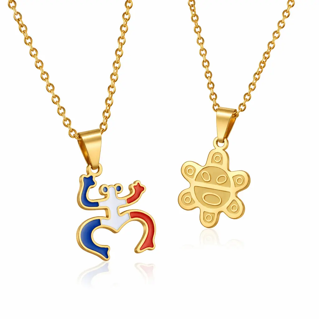 14K Gold Plated Puerto Rico Coqui Frog & Taino Sun Soul Mate Pendant Necklaces | Hypoallergenic Cultural Heritage Jewelry Unique Gift Set for Men Women