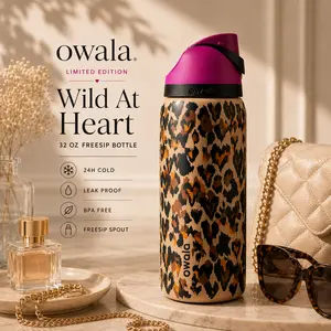 Owala Wild At Heart 32oz FreeSip Bottle - Leopard Print Limited Edition Insulated Water Bottle for Her - Color Drop Collection Insulated Bottle, Leakproof Bottle, Keeps drinks ice-cold for hours