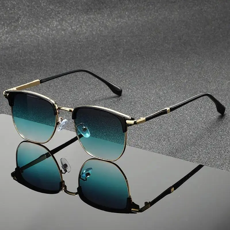 Women's Vintage Square Sunglasses with Blue Light Blocking Polycarbonate Lenses, Oversized Semi-Rimless Metal Frame for Outdoor Wear, Oversized Glasses, Female Fit