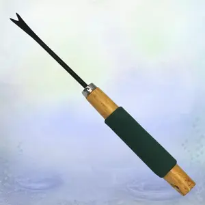 EcoGarden Manual Weeding Tool, Wooden Handle Metal Weed Puller, Handheld Gardening Root Remover, No Power Required, Weed Removal Rake, Durable Gardening Tools