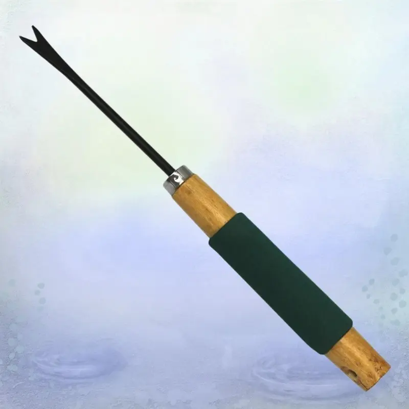 EcoGarden Manual Weeding Tool, Wooden Handle Metal Weed Puller, Handheld Gardening Root Remover, No Power Required, Weed Removal Rake, Durable Gardening Tools