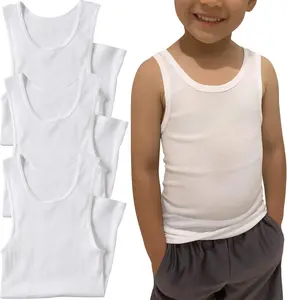 Boys Multipack Cotton Blend White Crew Neck Undershirts A-Shirt Tank Top Lightweight Kids Infant Toddler Youth