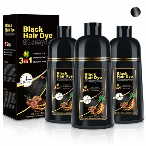 KAISASA 3-in-1 Black Hair Color Shampoo - Alcohol-Free Cleanser, Conditioner with Ginseng Extract, Herbal Gray Coverage, Natural Plant Care, Restores Functionality, 15-20 Minute Home Application, for Adults (400ml, 36 Months Shelf Life)