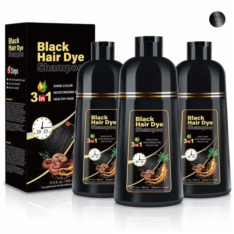 KAISASA 3-in-1 Black Hair Color Shampoo - Alcohol-Free Cleanser, Conditioner with Ginseng Extract, Herbal Gray Coverage, Natural Plant Care, Restores Functionality, 15-20 Minute Home Application, for Adults (400ml, 36 Months Shelf Life)