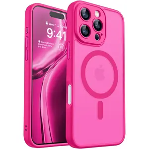 CANSHN Magnetic Compatible with iPhone 16 Pro Max Case, Upgraded [Full Camera Protection] [Compatible with Magsafe] [Translucent Matte] Shockproof Protective Phone Case Cover 6.9 Inch - Hot Pink