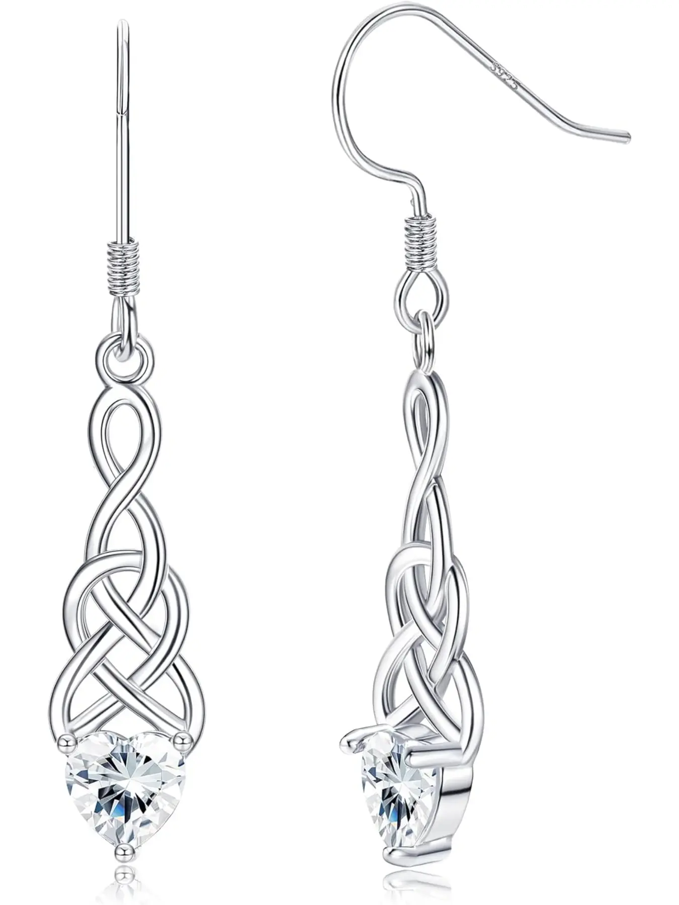 925 Sterling Silver Earrings for Women Birthstone Earrings Dangle Drop Earrings Vintage Celtic Knot Earrings Sparkling Heart Earrings Drop Dangly Earrings Silver Earrings for Women Dangling Heart Shaped Earrings