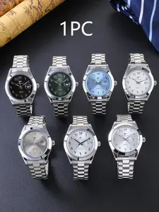 RICECGO Men's Quartz Watch Silver stainless steel bracelet with Arabic numeral dial Features date display Casual Trendy Wristwatch Perfect for daily commutes and casual outings Distinctive yet versatile