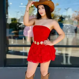 Lace Ruffle Dress Western - Black & Red Color Options for Western Style Fashion