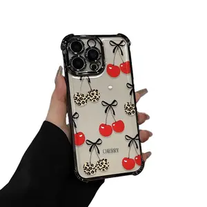 Cherries Pattern Four-corner drop-proof TPU phone case for iPhone17 16 15 14 Pro Max 13 12 11 XR XS Plus shockproof full camera protection durable slim silicone case mobile phone case