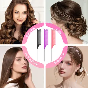 3 Counts Rat Tail Combs with Hook - Professional Fine Tooth Combs for Hair Styling, Parting, and Sectioning - for Home Hair Styling Routines