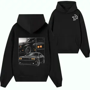 Challenger Hellcat Graphic Hoodie – Black Muscle Car Sweatshirt Featuring Classic Challenger Performance Car Design