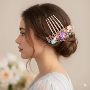 Alloy Diamond Hair Clip Comb - Elegant Rhinestone Styling Tool for Updos and Ponytails, Double-Sided Design, Minimalist Korean Style, Durable Metal Accessory for Fashionable Everyday Hairstyles