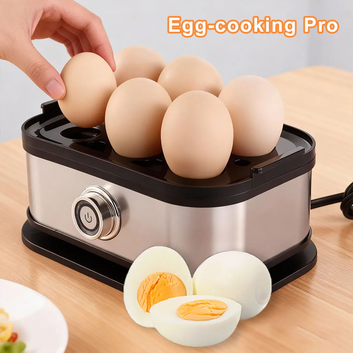 Camping Electric Egg Cooker - 6-Capacity Boiler & Steamer for Hard, Medium, Soft Boiled Eggs, Compact Camp Kitchen Appliance