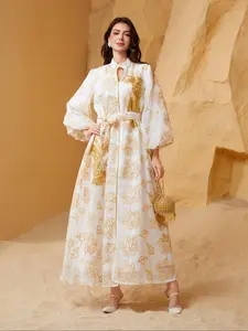 Women's Floral Embroidery Long Sleeve Dress, Elegant Long Dress for Party Wedding Guest, Ladies Islamic Clothing for All Seasons, Womenswear, Gowns, Gowns Beautiful Gowns