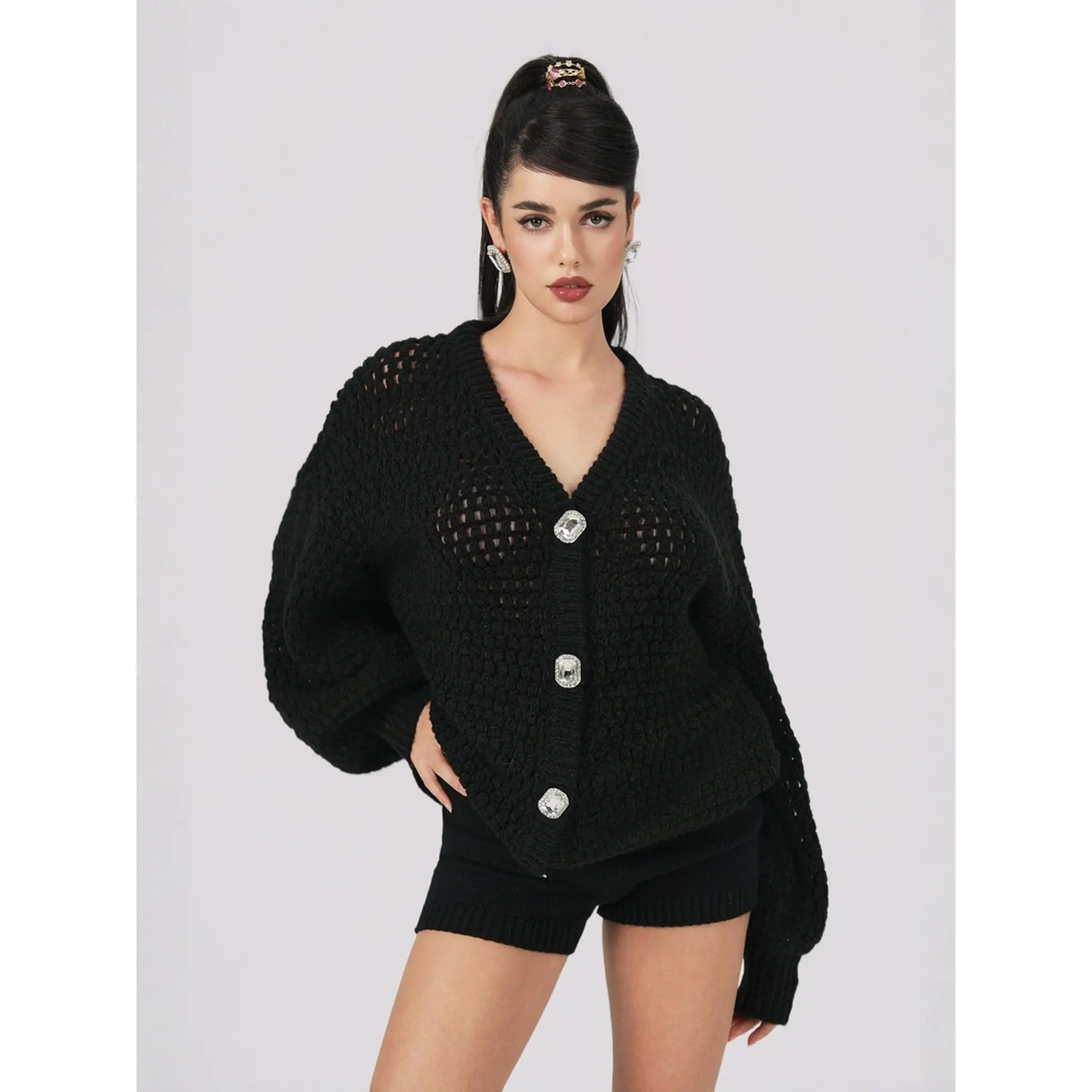 Alexis Cardigan + Scarf Set (Black) (Final Sale)