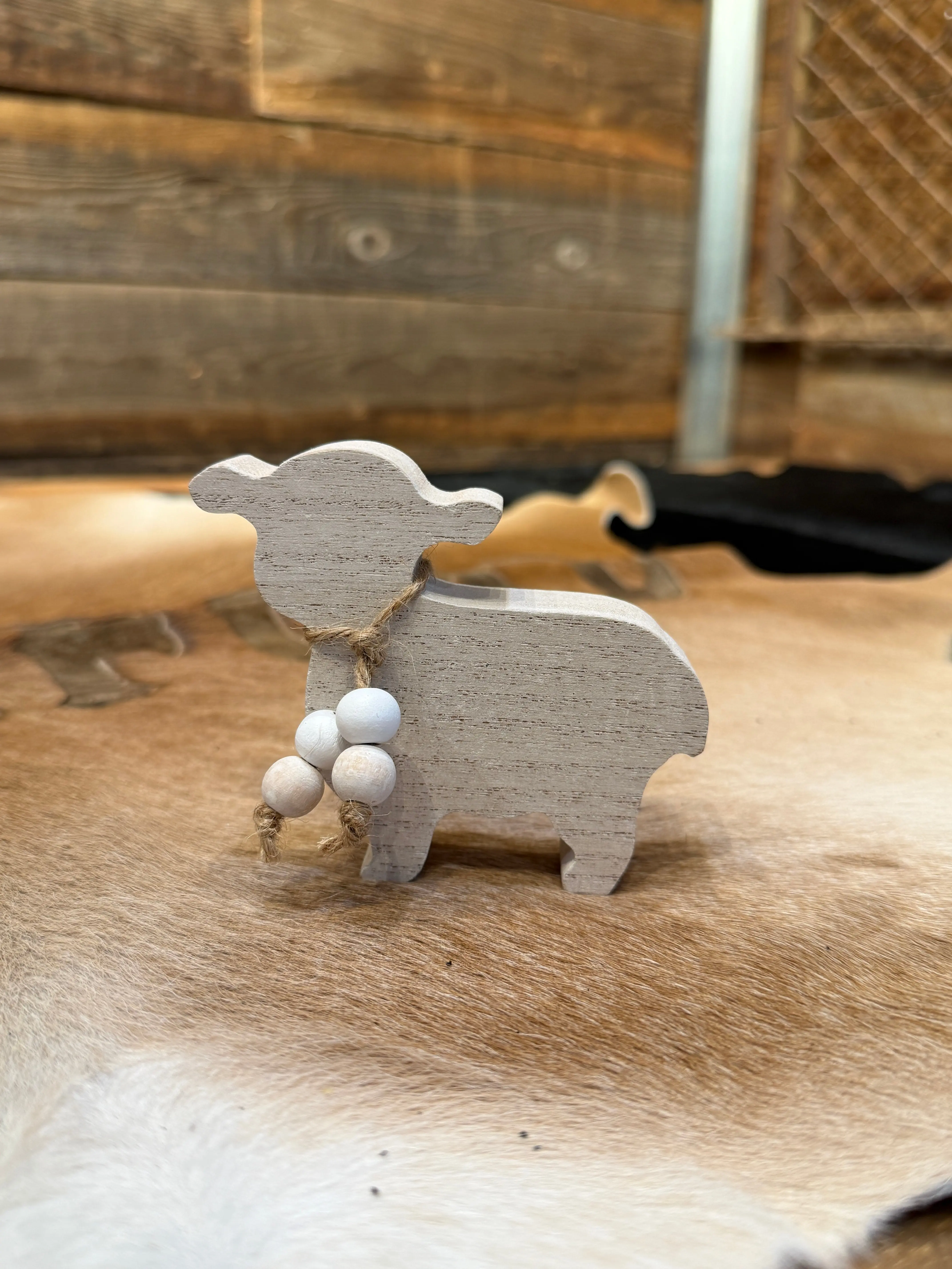 Wood White Washed Lamb Sheep Decor