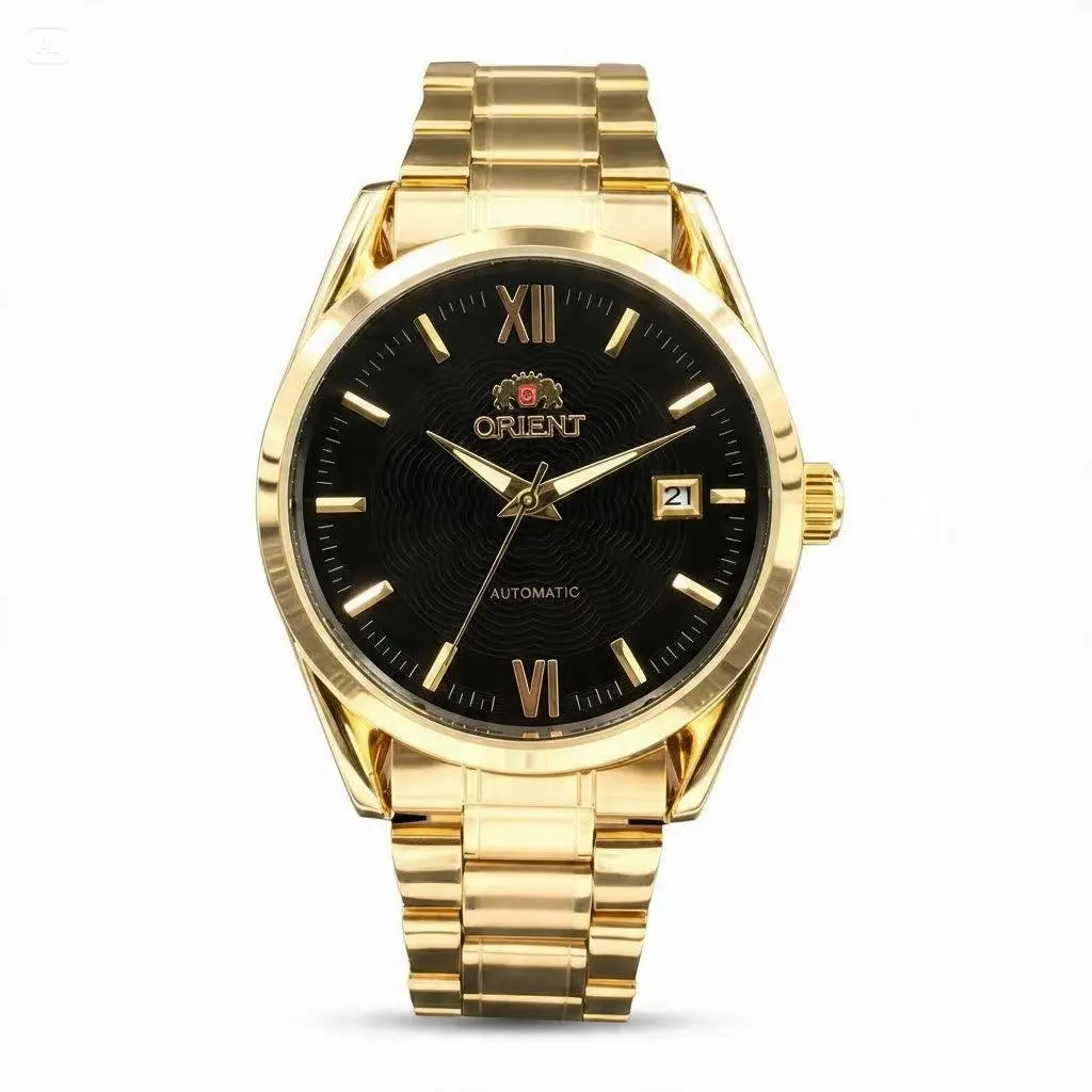 Orient Automatic Men's Mechanical Watch - Black Wave-Pattern Dial with Roman Numerals, Date Window, 21-Jewel Movement, Stainless Steel Bracelet, Water-Resistant, Classic Business-Casual Self-Winding Dress Watch, Premium Gentlemen's Gift