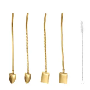 Creative 304 Iron Shovel Straw Spoon Combo, Two-In-One Drink Stirrer, Juice Tea Coffee Mixer, Watermelon Scoop Spatula, Stirring