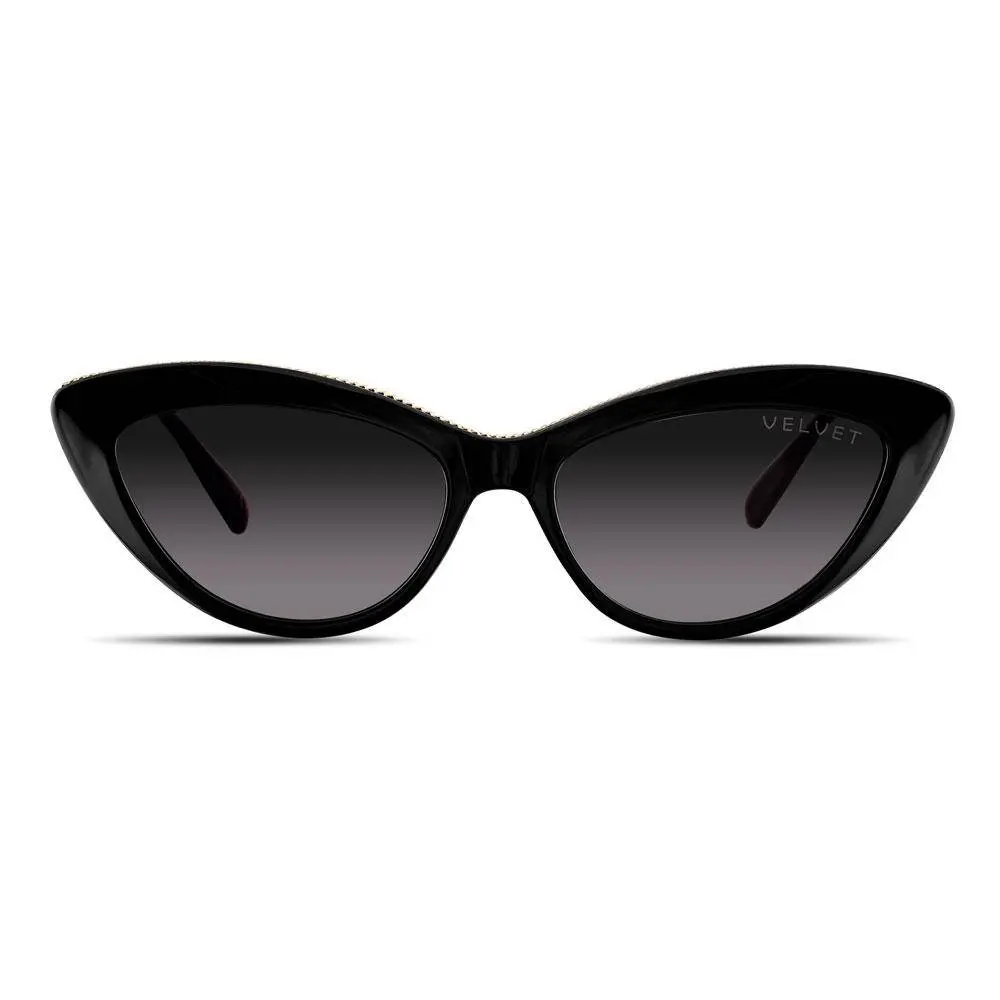Velvet Eyewear Lily Modern Cat Eye Sunglasses V753BK05 Frame Black with Grey Fade Lenses 53mm x 15mm x 140mm UV Protection