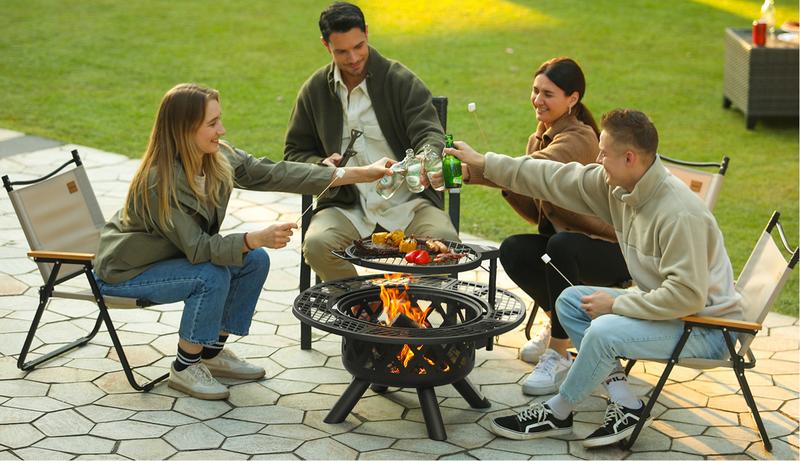BALI OUTDOORS 2-in-1 Wood Fire Pit with Grill,  360° rotated, for Backyard, Camping, Tailgating Party BALI OUTDOORS 2-in-1 Wood Fire Pit with Grill,  360° rotated, for Backyard, Camping, Tailgating Party