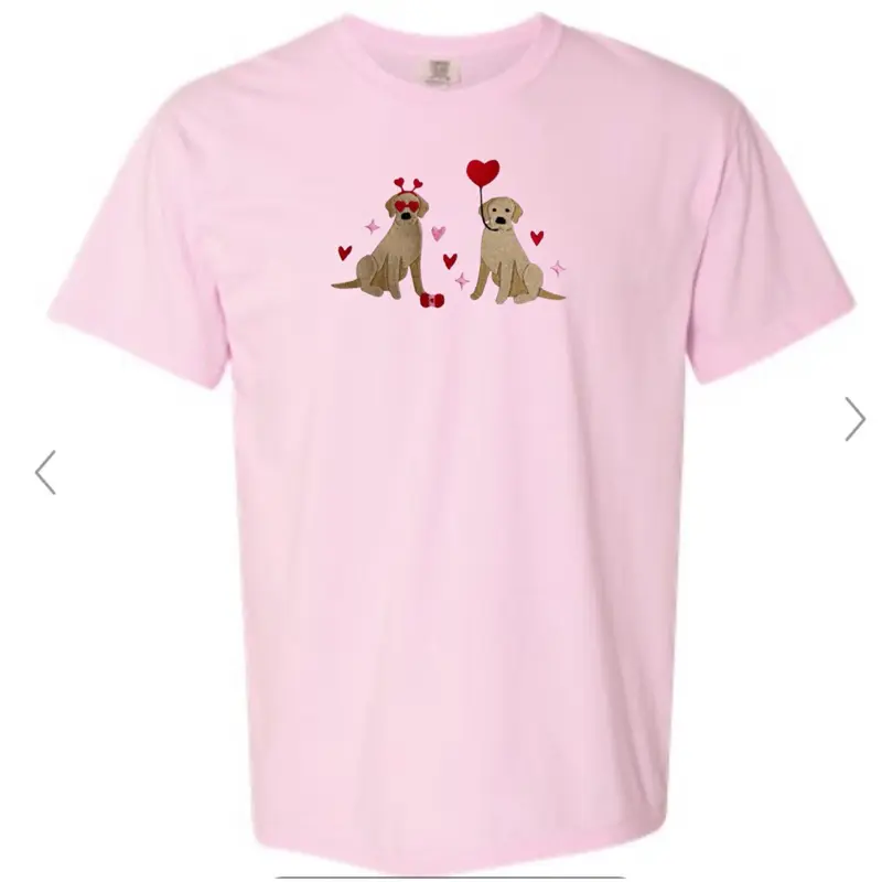 Valentine’s Day golden retrievers cute hearts love embroidered comfort colors T-shirt