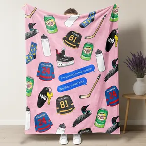 Heated Rivalry Pink Hockey & Loon Collage Theme Flannel Blanket,Ultra-Soft Flannel for Drama Hockey Fans,Rozanov & Hollander Booktok Merch Blanket,Soft Warm Blanket for Home Office Travel