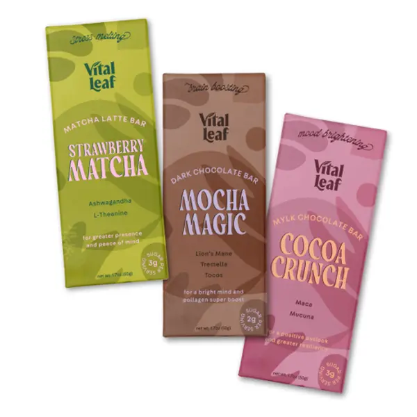 Adaptogen Mushroom Chocolate Bar Variety Pack | Matcha Green Tea, Mocha Magic, Maple Crunch | For Stress Relief Mood Memory Sharp Focus Brainstorm Attention Collagen Skinfood  | Vegan Micro Alice Organic Low Sugar Sweet | 3 bars (1 bar x flavor)