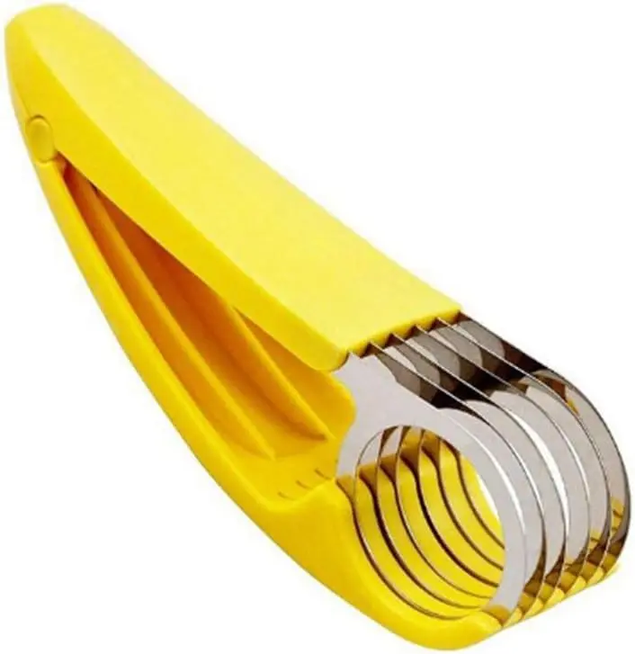 1 PCs Creative Stainless Steel Banana Chopper Fruit Cutter Cucumber Vegetable Peeler slicers Kitchen Tools, Yellow