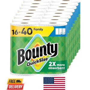 Bounty Quick Size Paper Towels, White, 16 Family Rolls = 40 Regular Rolls, Super Absorbent