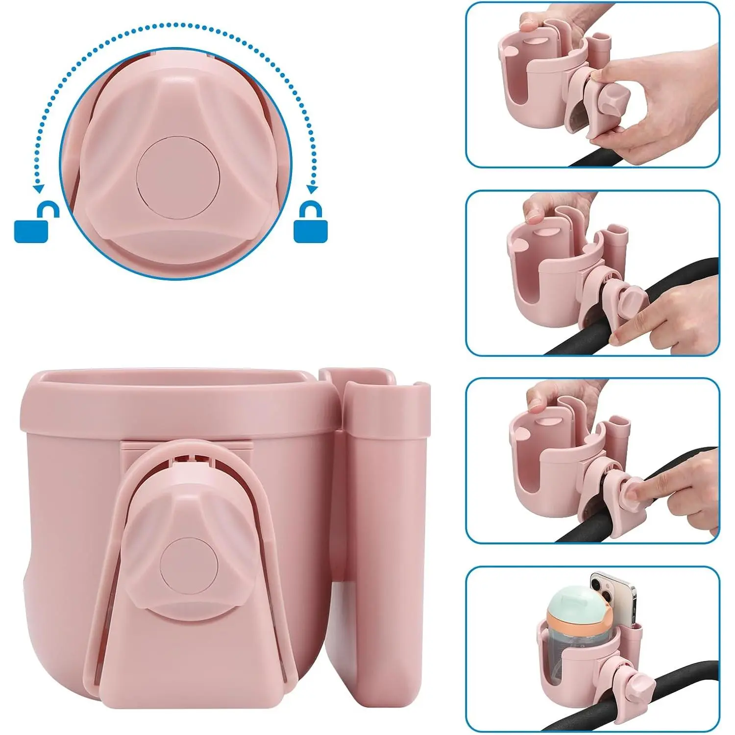 Stroller Cup Holder with Phone Holder, Bike Cup Holder, Universal Cup Holder for Uppababy Nuna Doona Strollers, 2-in-1 Cup Phone Holder for Stroller Bike Wheelchair Walker Accessory Stroller Cup Holder with Phone Holder, Bike Cup Holder, Universal Cup Holder for Uppababy Nuna Doona Strollers, 2-in-1 Cup Phone Holder for Stroller Bike Wheelchair Walker Accessory
