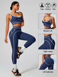Women's Yoga Sports Set, Gym Workout Set, Yoga Outfit Set, 2 Piece Solid Color Striped Quick Dry High Waist, Perfect for Gym and Outdoor Activities, Stylish All-Season Fitness
