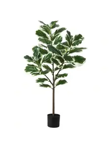 51-Inch Artificial Fiddle Leaf Fig Tree, Faux Ficus Lyrata Plant With 46 Fiddle Leaves, Potted Fake Floor Plant With Plastic Decorative Fruit For Indoor/Outdoor Living Room Office Decor