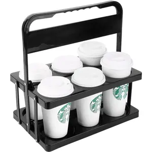 Portable Drink Carrier Suitable for Doordash Accessories Grubhub Postmates Drivers,  Cup Holder with Handle, Plastic take Out Carriers delivery, Black, (112)